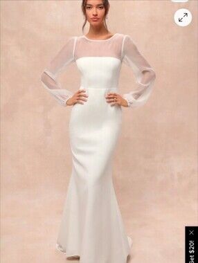 Lulu's sz XL White Long-Sleeve Sheer-Yoke Bridal Gown